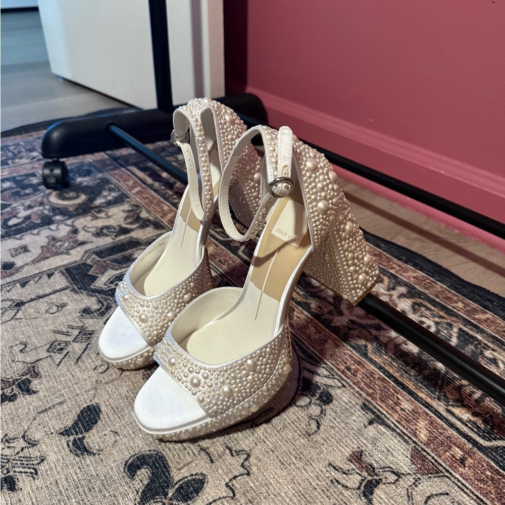 Dolce Vita Pandro Pearl Satin Ankle Strap Platform Sandals